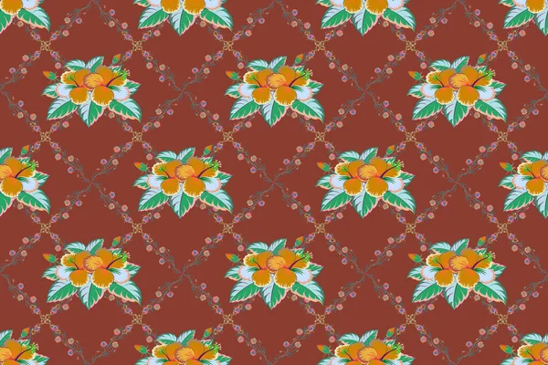 Traditional Indian Floral Seamless Pattern Brown Background Raster Illustration — Stock Photo, Image