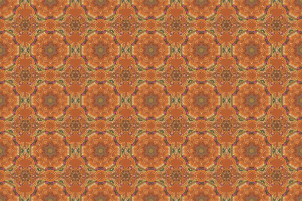 Vintage seamless pattern in beige, orange and brown colors. Elegant raster damask wallpaper. Seamless background.