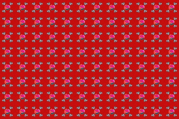 Bezešvé Vzor Dekorativní Letní Květiny Červené Růžové Barvě Akvarel Rastrové — Stock fotografie