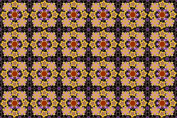 Bezešvé Vzory Abstraktních Květin Žlutých Fialových Hnědých Barvách Objemová Ilustrace — Stock fotografie