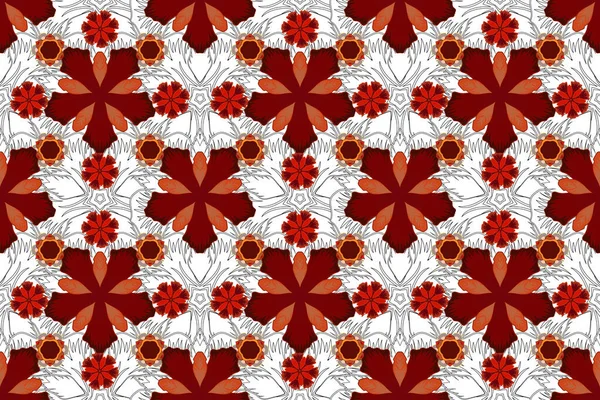 Vintage Red Orange Gray Seamless Pattern Abstract Ornament Brocade Textile — Stock Photo, Image