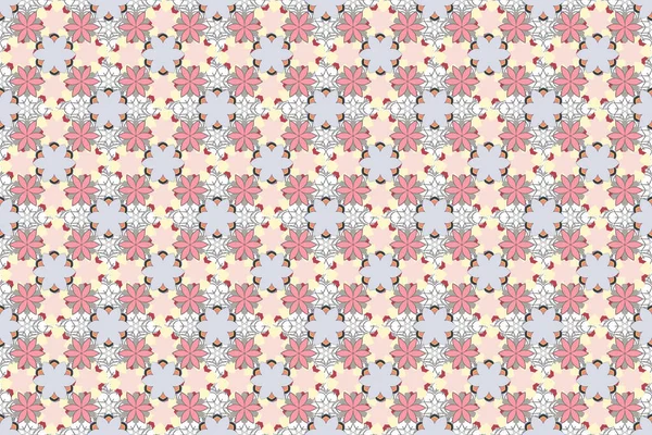 Цветочный Винтажный Бесшовный Рисунок Серых Бежевых Розовых Цветах Растровая Иллюстрация — стоковое фото