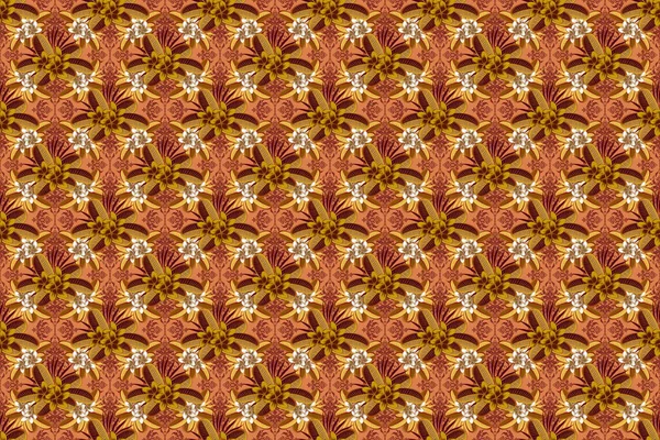 Beautiful pattern for decoration and design. Watercolor seamless pattern with flowers in brown, yellow and orange colors. Exquisite pattern with cute flowers. Trendy print in vintge style.