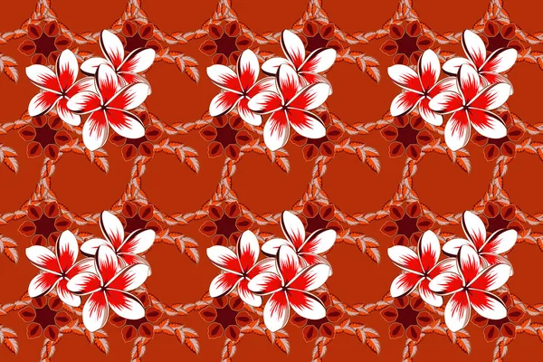 Niedlichen Raster Plumeria Blumen Drucken Floral Vintage Nahtlose Muster Orange — Stockfoto