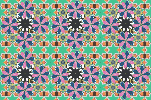 Raster Orientalischer Arabesken Nahtloses Muster Mit Grünen Rosa Und Blauen — Stockfoto