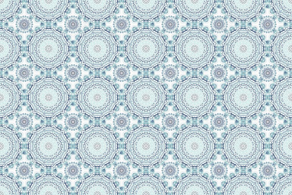 Oriental abstract raster classic pattern. Vintage seamless pattern with gray and blue repeating elements.