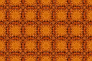 Turuncu, kahverengi ve kırmızı soyut çiçek süsü, soyut dekoratif elementlerin pürüzsüz deseni..