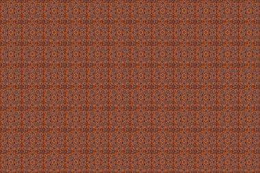 Çiçeklerin tekrarlanması kolay, kusursuz desenli, hatları doldurmak için kullanılır. Raster illüstrasyonu. Kahverengi, mor ve turuncu renklerle çiz.