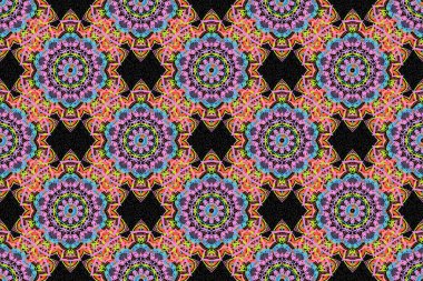 Kraliyet duvar kağıdı. Raster tarzı bir süs. Damask 'ta pembe, kırmızı ve gri renklerde çiçek deseni var. Siyah arkaplanda soyut çiçekler.