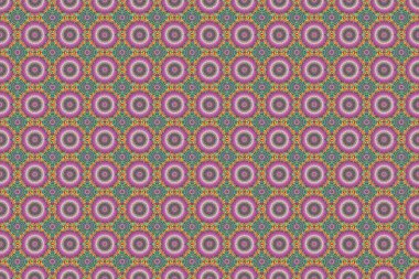 Kusursuz damaske deseni. Yeşil, gri ve pembe renklerde Victoria dönemi desenli klasik süslemeler. Raster illüstrasyonu.