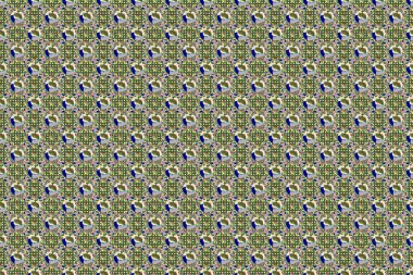 Yeşil bir arka planda renkli yönlü desen. Kraliyet zambakları ile modern gelincik desenli. Kusursuz çiçek süsü..