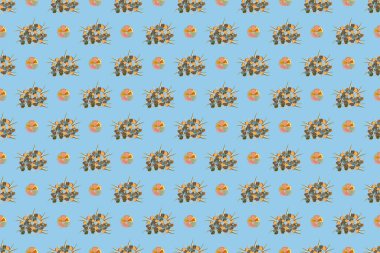 Çiçeksiz desen. Soyut, şirin, unutma beni çiçekleri ile bej, yeşil ve mavi renkler. Raster illüstrasyonu.