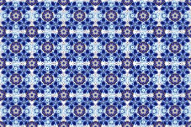 Raster illüstrasyonu. Geleneksel Hint çiçekleri mor, sarı ve mavi renklerde..