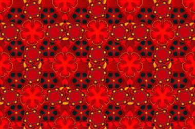 Basit, pürüzsüz desen. Turuncu, sarı ve kırmızı elementler. Eski bir süs. Raster illüstrasyonu.