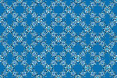 Mavi renklerde. Raster illüstrasyonu. Ikat damaske desensiz arkaplan fayansı.