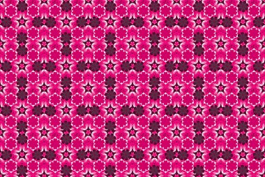 Pembe, mor ve morumsu renklerde çiçek motifleri olan soyut zerafet deseni. Raster illüstrasyonu.