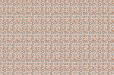 Raster illüstrasyonu. Dizayn, tekstil veya kumaş için turuncu, gri ve bej renklerinde raster pürüzsüz desen.