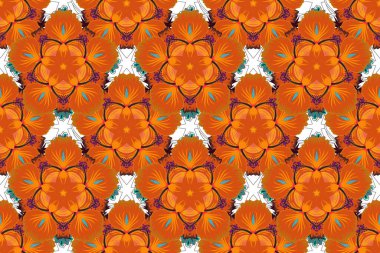 Güzel bir arkaplan. Grafiksel modern model. Gri, kahverengi ve turuncu renklerde kusursuz soyut çiçek deseni. Geometrik yaprak süsü.