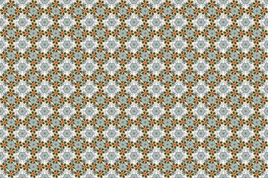 Küçük bir çiçekte hoş, pürüzsüz bir desen. Moda baskıları için zarif bir şablon. Yeşil, gri ve turuncu renkli küçük bir çiçek. Raster illüstrasyonu.