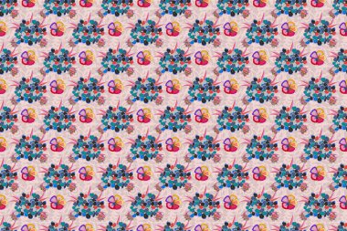 Geleneksel Hintli çiçeksiz mavi ve pembe desenli. Raster illüstrasyonu.