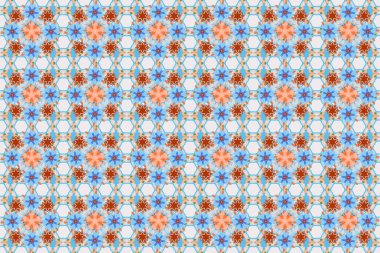 Gri, turuncu ve mavi renkli küçük çiçeklerle kusursuz desen. Raster el boyaması çiçekler..