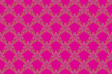 Çiçeksiz desen. Kusursuz bir geçmişi var. Pembe, morumsu ve bej bir süs. Duvar kâğıdı barok, İspanyol kumaşı.