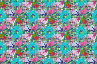 Tekrarlayan Raster Kozmos çiçek deseni. Çiçek baskısı. Mavi arka planda modern Motley Çiçeksiz desen.