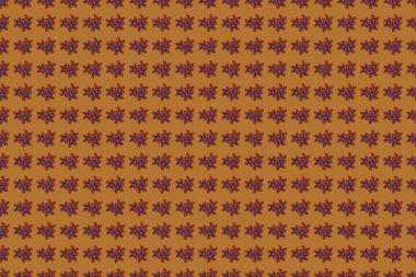 Kahverengi, mor ve turuncu renklerde soyut şirin çiçek deseni. Parlak, güzel, kusursuz bir arka plan. Raster illüstrasyonu.