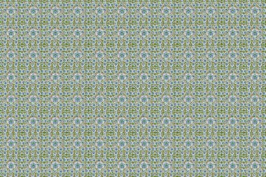Damask raster klasik desen. Gri, yeşil ve mavi renklerde kusursuz soyut elementler. Renkli yinelenen elementlere sahip oryantasyon arkaplanı.