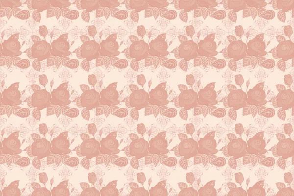 Акварель Розовые Цветы Зеленые Листья Бесшовный Узор Бежевом Розовом Коричневом — стоковое фото