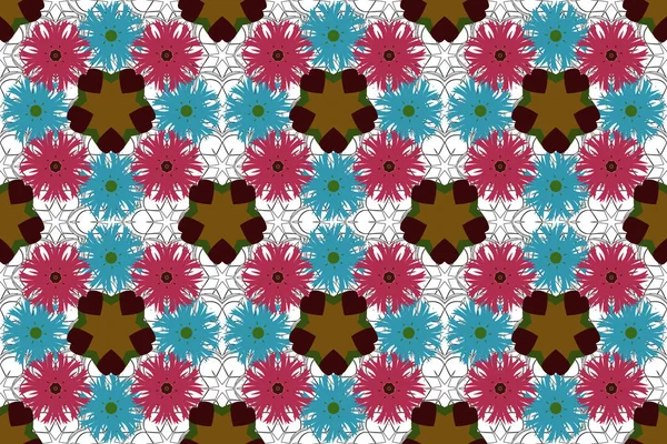 Exquisite pattern of watercolor flowers in vintage style. Beautiful raster pattern for decoration and design. Watercolor seamless pattern with ditsy flowers in gray, blue and red colors. Trendy print.