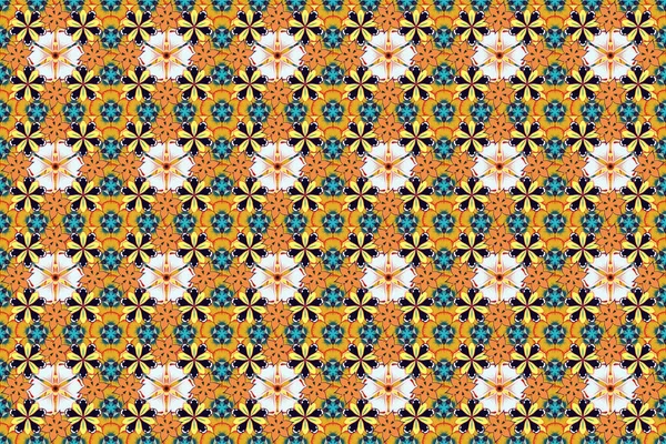 Seamless Pattern Decorative Summer Flowers Yellow Blue Orange Colors Watercolor — Stock Photo, Image