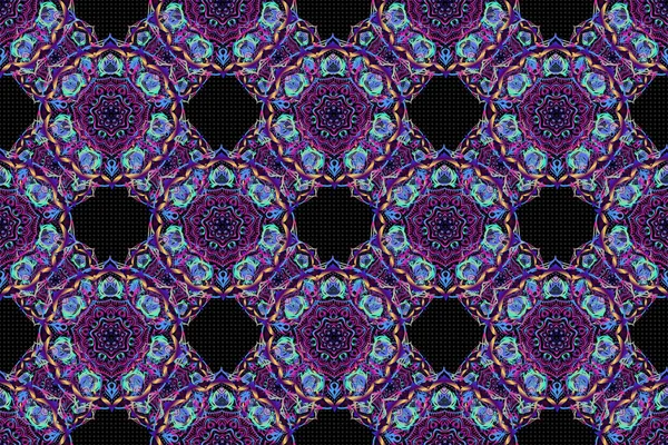 Raster Illustration Damask Seamless Floral Background Pattern Blue Violet Purple — Stock Photo, Image