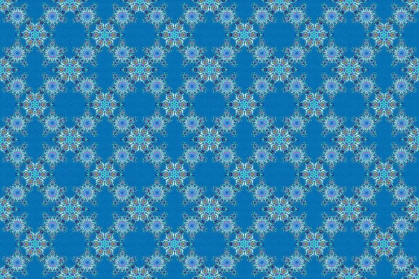 Blauwe Kleuren Rasterillustratie Ikat Damast Naadloze Patroon Achtergrond Tegel — Stockfoto