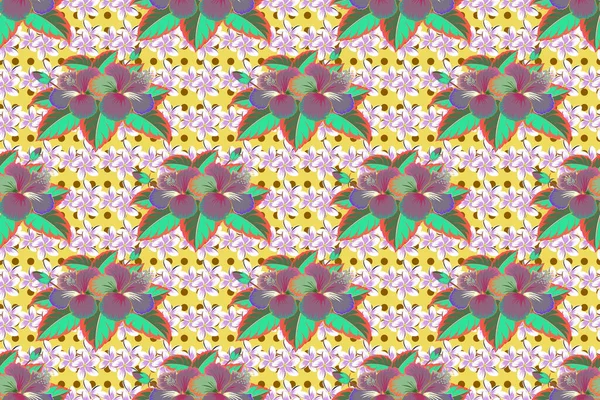 Weicher Hibiskusblütendruck Aquarell Nahtloses Muster Auf Gelbem Hintergrund Raster Illustration — Stockfoto