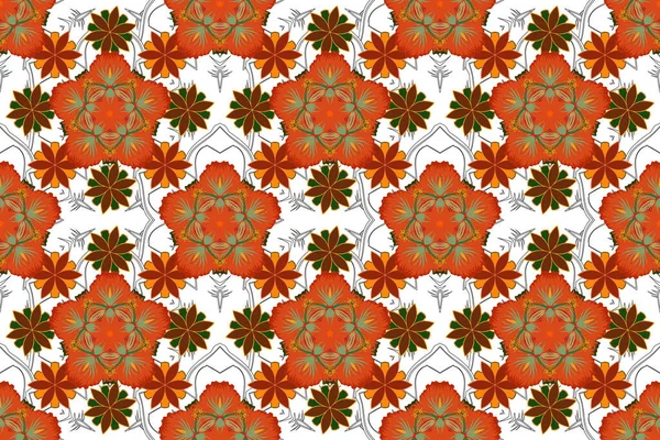 Floral Print. Repeating raster Flower Pattern. Modern Motley Floral seamless pattern in beige, brown and blue colors.