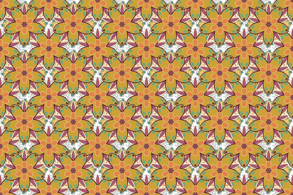 Raster Illustration Seamless Floral Pattern Cute Flowers Gray Yellow Beige — Stock Photo, Image