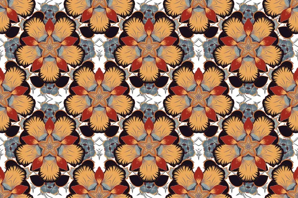 Floral Print. Repeating raster Flower Pattern. Modern Motley Floral seamless pattern in gray, yellow and blue colors.