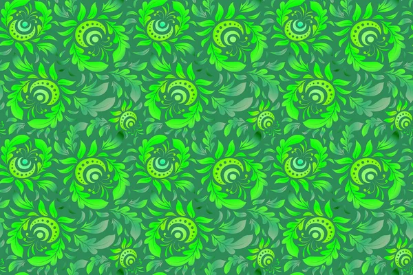 Die Stilisierte Rasterlose Textur Aus Grünen Floralen Elementen Raster Illustration — Stockfoto