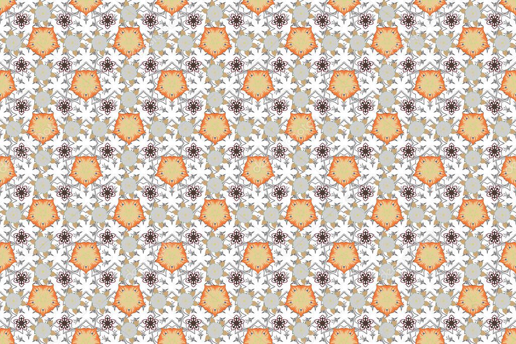 Raster illustration. Seamless Floral Pattern in gray, blue and beige colors.