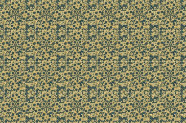 Duvar kağıdı, sunum, tasarım, baskı veya tekstil için iyi bir model. Raster illüstrasyonu. Yeşil, sarı ve mavi renklerdeki elementlerin kusursuz görüntüsü.