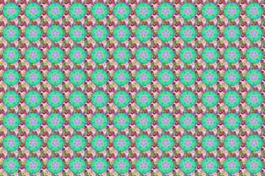 Yeşil ve mavi renkli şirin çiçeklerle kusursuz desen. Bahar mahsulü çiçekli arka plan. Güzel raster dokusu.