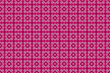 Şekillendirilmiş küçük çiçeklerle kusursuz desenli raster arka plan. Raster illüstrasyonu. Eflatun, mor ve mor renkte grafiksel desen.