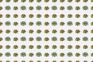 Raster illüstrasyonu. Mavi, yeşil ve sarı çiçekli kusursuz desen. Mavi, yeşil ve sarı amber çiçeklerinin Raster çizimi.
