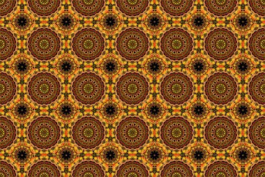 Çiçeklerin tekrarlanması kolay, kusursuz desenli, hatları doldurmak için kullanılır. Raster illüstrasyonu. Sarı, yeşil ve turuncu renklerle çiz.