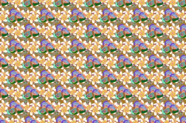 Renkli, kusursuz bir illüstrasyon. Birçok pembe ve yeşil soyut çiçekli tropikal, pürüzsüz desen.