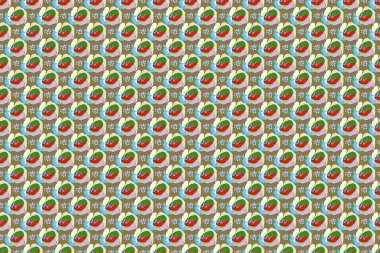 Kabile sanatı boho baskısı, klasik çiçek arkaplanı. Soyut etnik raster kusursuz desen. Arkaplan dokusu, duvar kağıdı, yeşil ve mavi renkli çiçek teması.