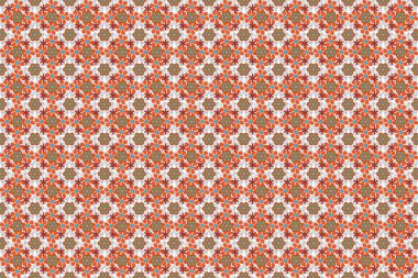 Ditsy pürüzsüz desen. Küçük çiçeklerin içinde sevimli bir çiçek deseni var. Raster illüstrasyonu. Raster soyut çiçekleri turuncu, pembe ve gri renklerde.