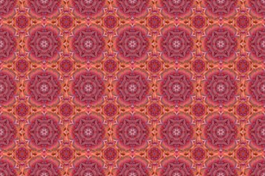 Raster illüstrasyonu. Şam, mor, kırmızı ve pembe renklerde renksiz çiçek arkaplan deseni.