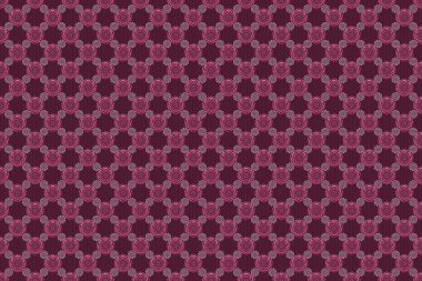 Raster illüstrasyonu. Çiçeklerin tekrarlanması kolay, kusursuz desenli, hatları doldurmak için kullanılır. Kırmızı, mor ve mor renkte çiz.